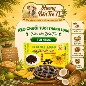 Hộp 480g - Kẹo Chuối Tươi Thanh Long - Không Gừng, Không Đậu Phộng