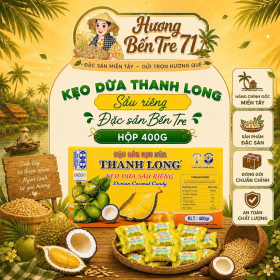 Hộp 400g - Kẹo Dừa Thanh Long - Vị Sầu Riêng