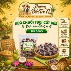 Kẹo Chuối Tươi Cốt Dừa Bến Tre Dạng Thanh – Túi 500g