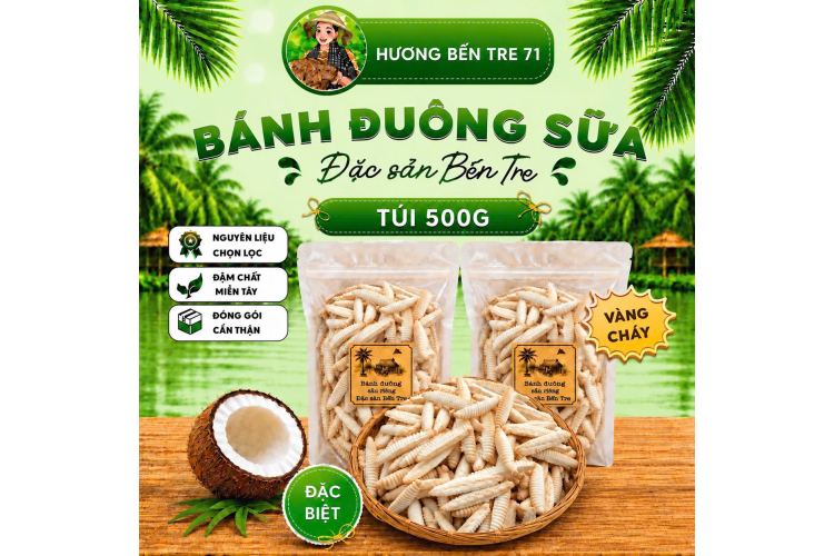 Bánh Đuông Sữa Cốt Dừa Loại Vàng Cháy Bến Tre – Túi 500g
