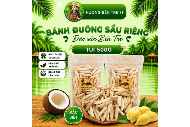 Bánh Đuông Sầu Riêng Loại Vàng Cháy Bến Tre – Túi 500g