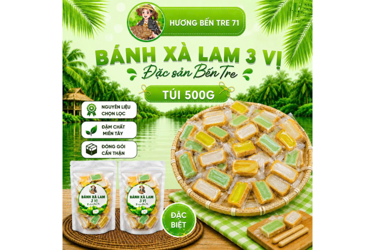 Bánh Xà Lam Dừa Dẻo Mix 3 Vị – Túi 500g