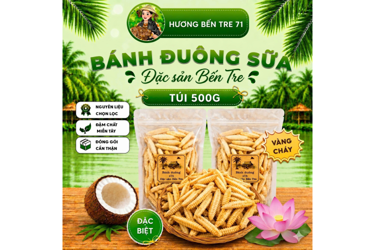 Bánh Đuông Sữa Cốt Dừa Loại Vàng Cháy Bến Tre – Túi 500g