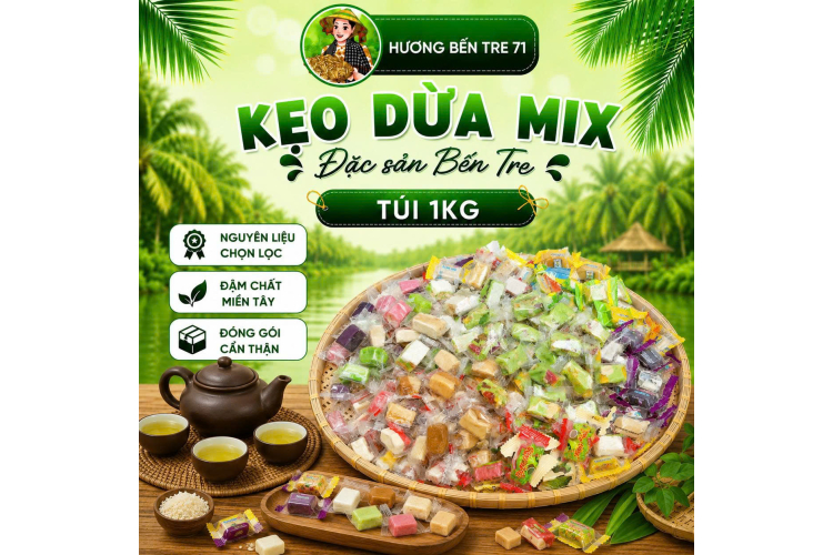 Kẹo Dừa Bến Tre Mix Nhiều Vị – Túi 500g