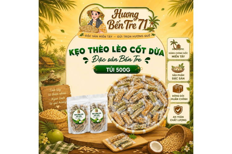 Túi 500g - Kẹo Thèo Lèo Cốt Dừa - Mix  2 Vị Cốt Dừa Và Lá Dứa