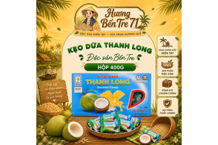 Kẹo Dừa Vị Cốt Dừa Truyền Thống Thanh Long – Hộp 400g