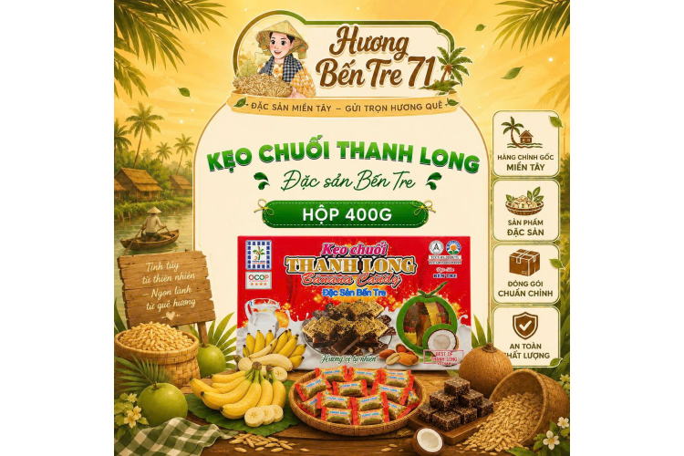 Kẹo Chuối Tươi Đậu Phộng Thanh Long – Hộp 400g