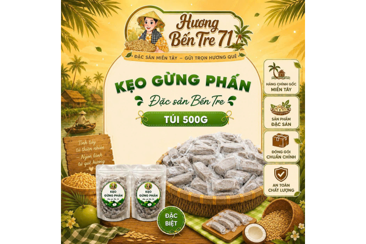Kẹo Gừng Phấn Kẹo Da Trâu – Túi 500g