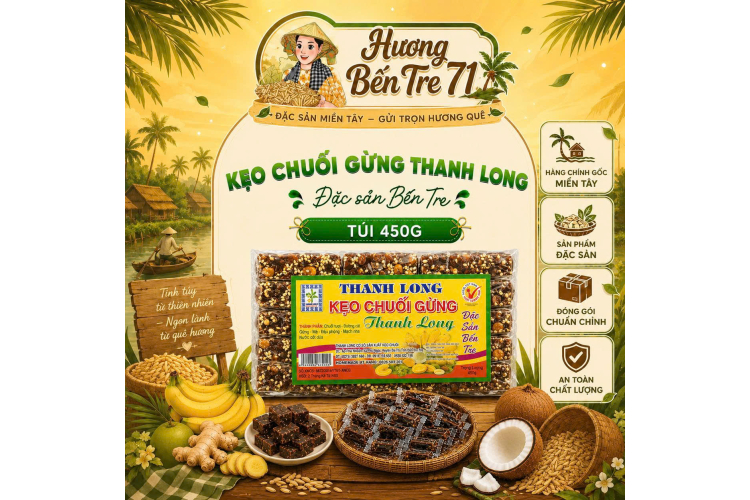 Kẹo Chuối Gừng Đậu Phộng Thanh Long – Hộp 450g